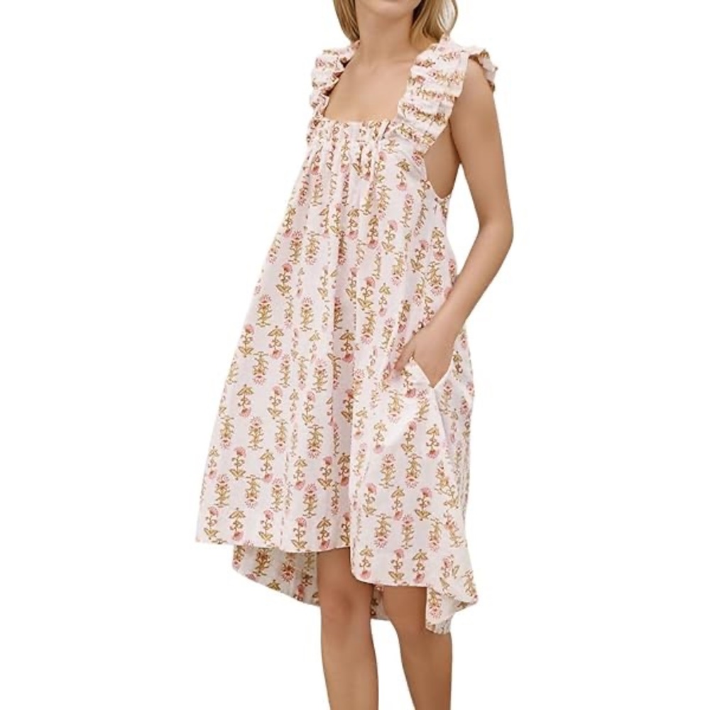 Ruffled Strap Floral Sundress in Soft Pink